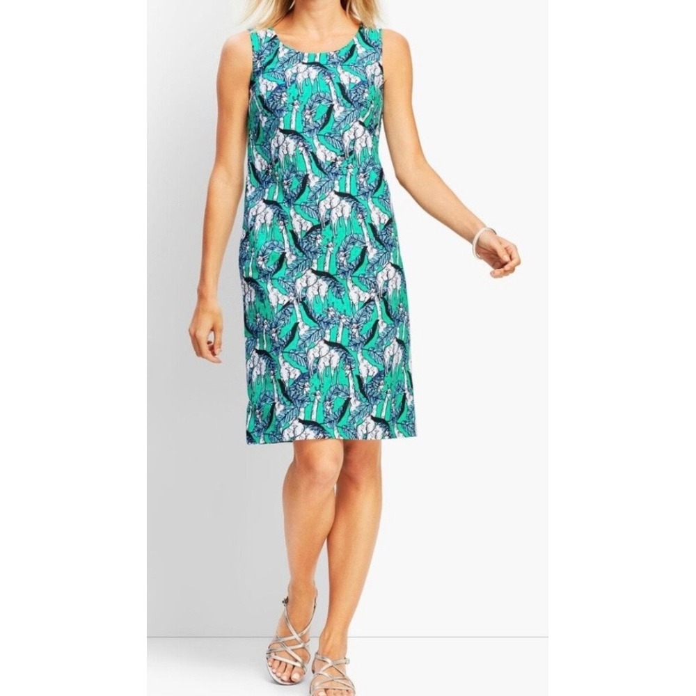 Talbots Women's Sleeveless Giraffe Print Dress Size 4 Teal Blue White Floral